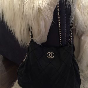 Chanel soft black quilted expandable  bag limited